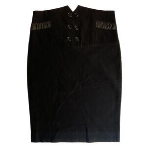 Valia Women Pencil Skirt M Black Nylon Polyester Button Str Above Knee Length